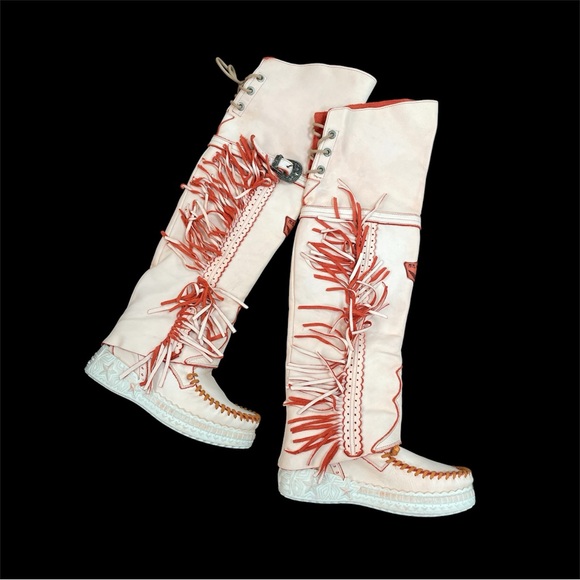 El Vaquero Drifter Hand Dyed Orange Tall Moccasin Free People Boots Size 37 - Picture 6 of 10